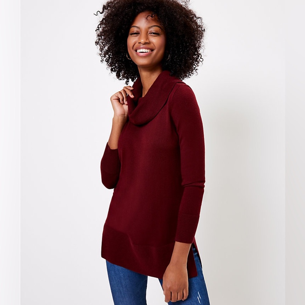Loft Cowl Neck Tunic burgundy size medium Sweater